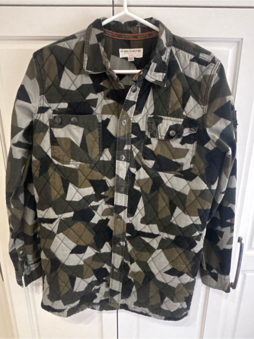 Triple Five Soul 555 Men’s Small Camo Geometric Long Sleeve Shirt Y2K Streetwear